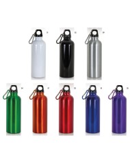 Borraccia in alluminio (500ml), con tappo in plastica e moschettone Ø6,5cmx21h