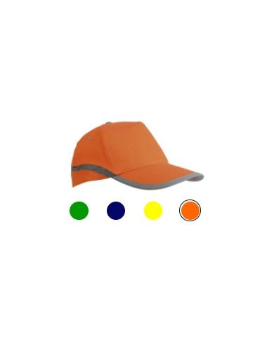 Cappellino ad alta visibilità in cotone, 5 pannelli con bande e chiusura catarifrangenti (regolazione in velcro)