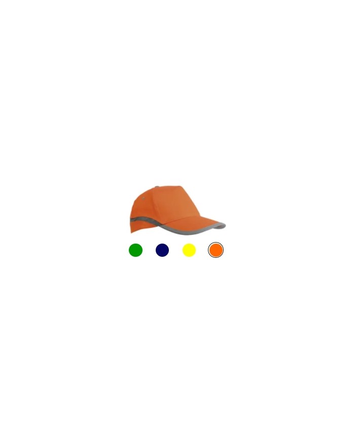 Cappellino ad alta visibilità in cotone, 5 pannelli con bande e chiusura catarifrangenti (regolazione in velcro)