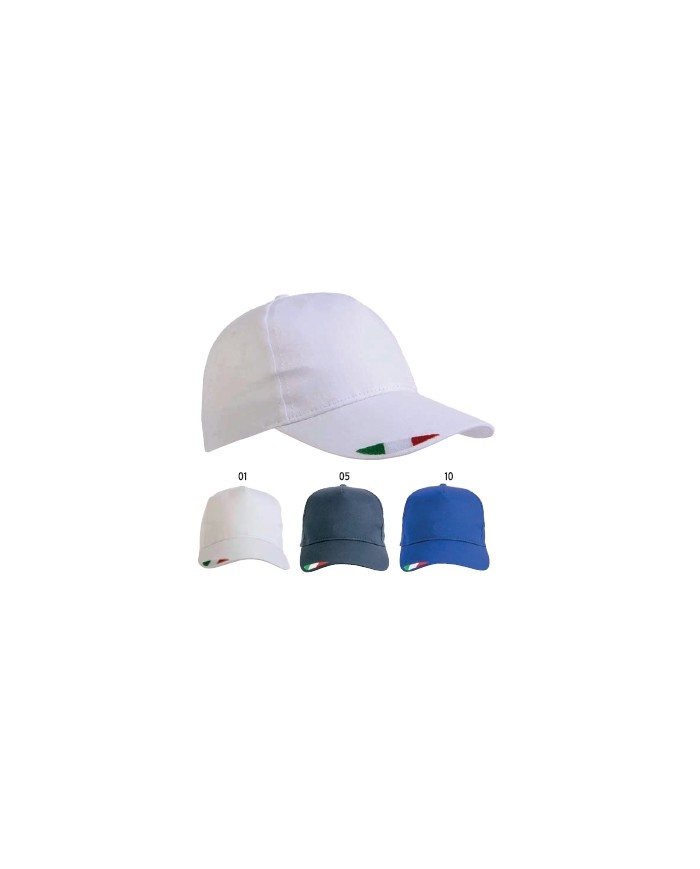 Cappellino in cotone 5 pannelli con ricamo tricolore sulla visiera