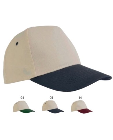 Cappellino in cotone naturale, 5 pannelli con visiera colorata