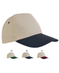 Cappellino in cotone naturale, 5 pannelli con visiera colorata