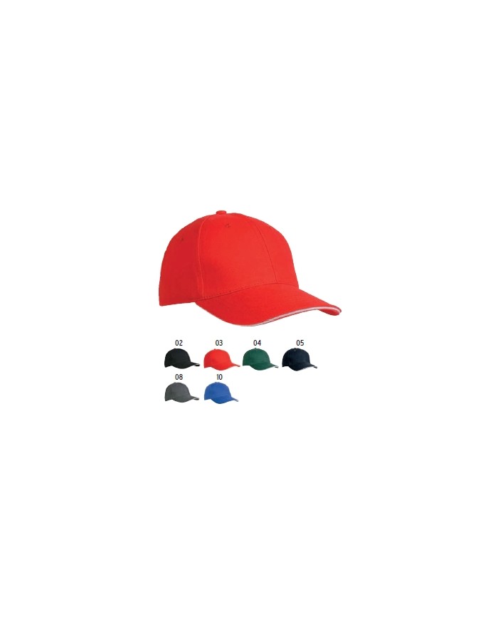 Cappellino in cotone pesante, 6 pannelli con visiera "sandwich" (regolazione a velcro)