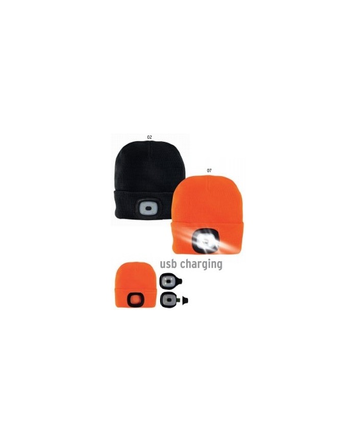 Cappellino in maglia 100% acrilico pesante con luce LED removibile e ricaricabile tramite USB. Confezionato in gift box