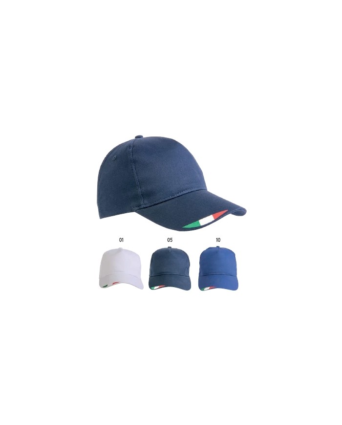 Cappellino in poliestere 5 pannelli con stampa tricolore sulla visiera