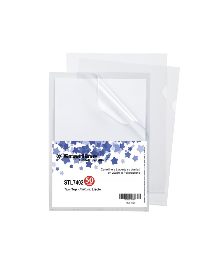 Cartelline a L Top liscio 22x30cm trasparente Starline conf. 50 pezzi
