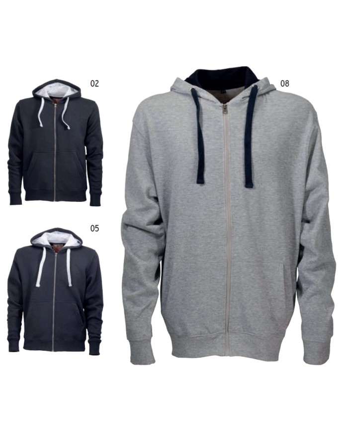 Felpa da uomo a zip intera con cappuccio e 2 tasche frontali canguro Tg.S-XXL