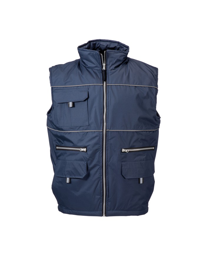 Gilet imbottito di poliestere impermeabilizzato con profili catarifrangenti, foderato internamente con rete pongee Tg.S-XXL ***
