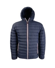 Giubbotto imbottito in poliestere 50D, con cappuccio colore blu Tg.S-XXL
