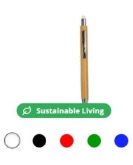 Penna a scatto con fusto in bambù, touch colorato e punta cromata