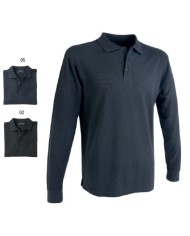 Polo piqué di cotone 100% 180 g/m2, manica lunga e chiusura con 3 bottoni, tinta unita Tg.S-XXL