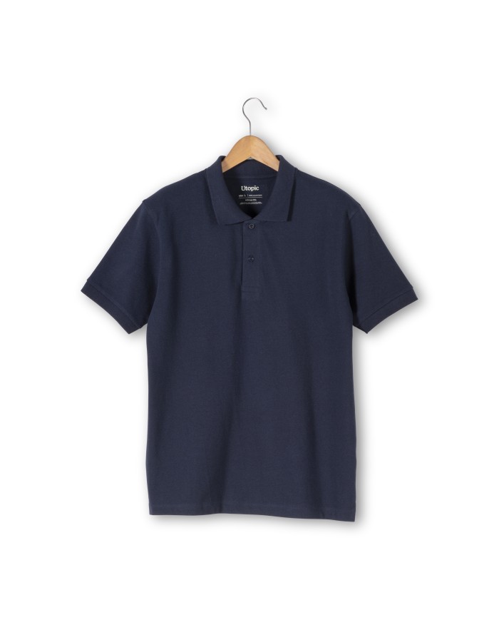 Polo piqué di tessuto rigenerato 100% (60%cotone-40%poliestere) 200 g/m2, manica corta e chiusura con 2 bottoni, tinta unita Tg
