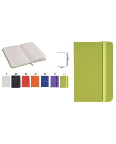 Quaderno in PVC con elastico colorato, fogli a righe (80 pag.), segnalibro in raso