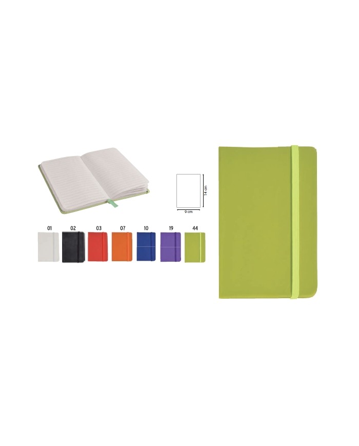 Quaderno in PVC con elastico colorato, fogli a righe (80 pag.), segnalibro in raso