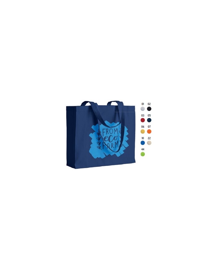 Shopper con soffietto in cotone 200 g/m2, manici lunghi 40x35x12cm