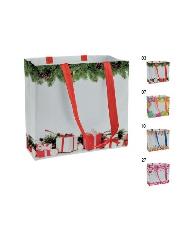 Shopper in TNT laminato con stampa a tema, manici lunghi e soffietto 40x35x12cm
