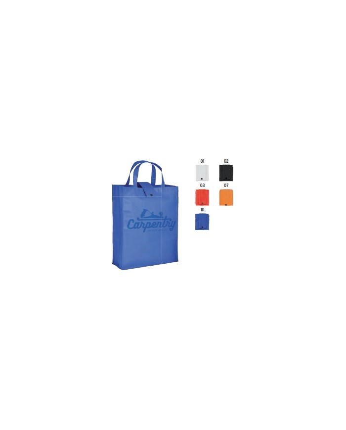 Shopper ripiegabile con soffietto in TNT 80 g/m2, manici corti 32x42x13cm