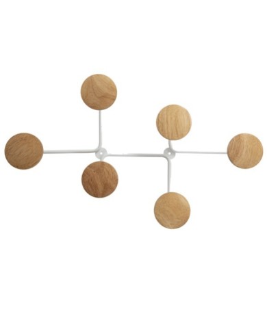 Appendiabiti da muro 6 posti 12x28x7cm metallo/legno bianco Alba