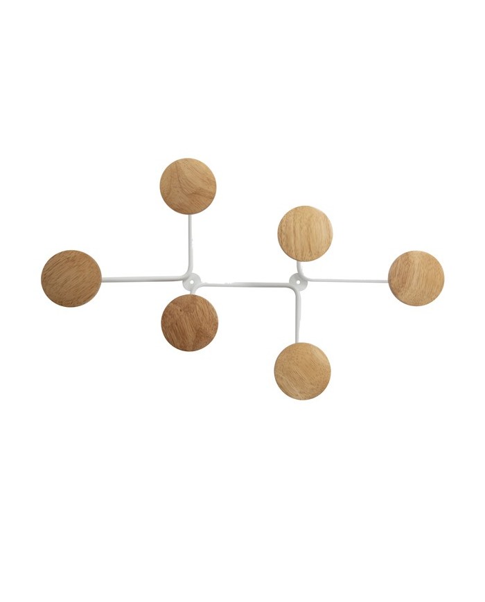 Appendiabiti da muro 6 posti 12x28x7cm metallo/legno bianco Alba