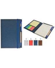 Block Notes in cartoncino con elastico colorato, penna, fogli a righe (70 pag.) e foglietti adesivi