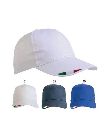 Cappellino in cotone 5 pannelli con ricamo tricolore sulla visiera