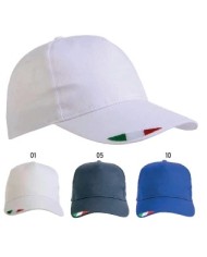 Cappellino in cotone 5 pannelli con ricamo tricolore sulla visiera