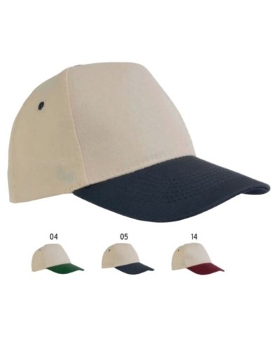 Cappellino in cotone naturale, 5 pannelli con visiera colorata