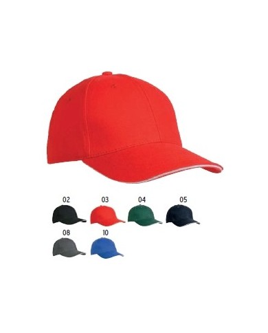 Cappellino in cotone pesante, 6 pannelli con visiera "sandwich" (regolazione a velcro)