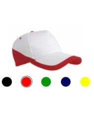 Cappellino in cotone, 5 pannelli, base bianca e bordi colorati (regolazione in velcro)