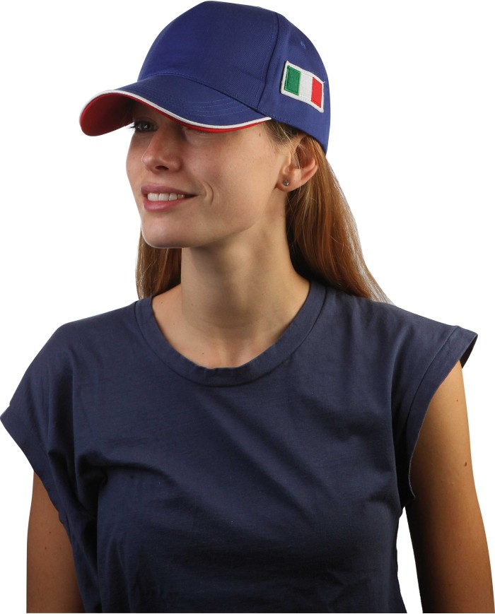 Cappello 5 pannelli con piping royal