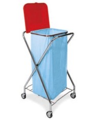 Carrello portasacco pieghevole a "X" cromato completo di reggisacco con elastico fermasacco e 4 ruote Ø 80 mm con parafilo
