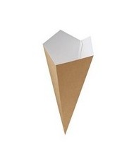 Cono per fritti in carta + PE avana con interno bianco 500ml 9,5x9,5x22,5cm 50pz