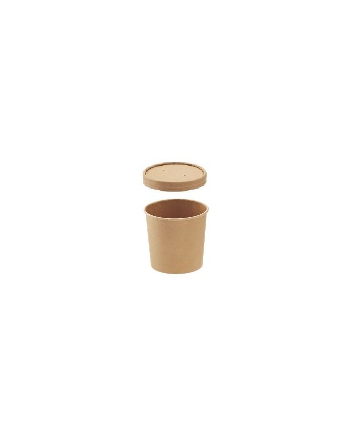 Contenitore rotondo da asporto in carta kraft + PE avana con coperchio 740ml Ø9,2/11,7x11cm 25pz