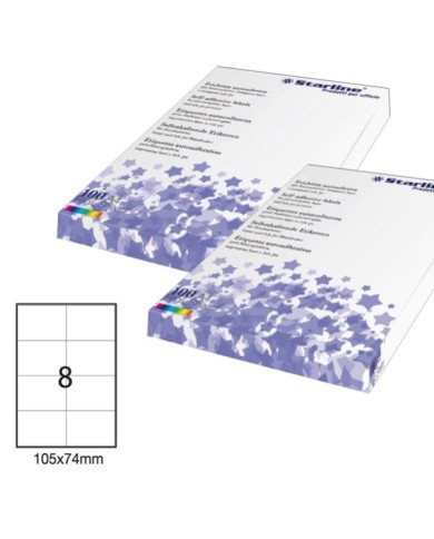 Etichette adesive - in carta - permanenti - 105 x 74 mm - 8 et/fg - 100 fogli - bianco - Starline