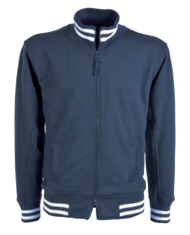 Felpa blu con zip lunga, con tasche e doppia riga in contrasto bianco tg.S-XXL