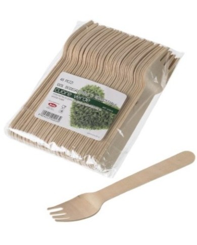 Forchetta in legno biodegradabile 16cm 48pz