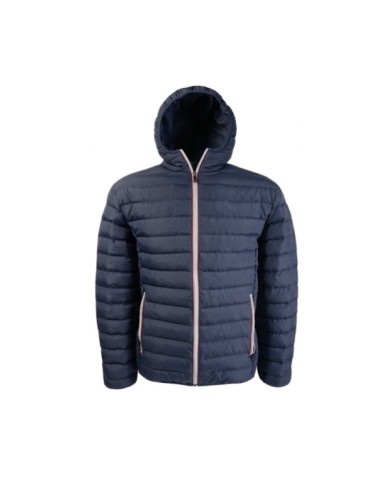 Giubbotto imbottito in poliestere 50D, con cappuccio colore blu Tg.S-XXL