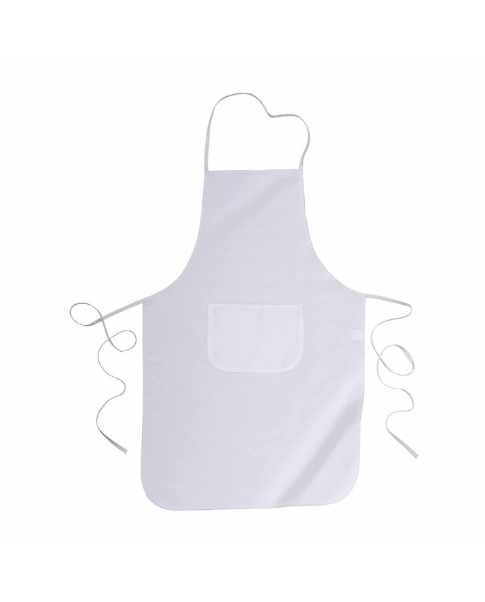 Grembiule lungo in 30 % cotone / 70 % poliestere (160g/m2), 60x92 cm con tasca frontale bianco