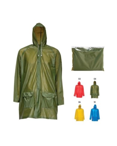 Impermeabile in pvc goffrato con cappuccio e 2 tasche frontali, inserito in bustina Taglia unica