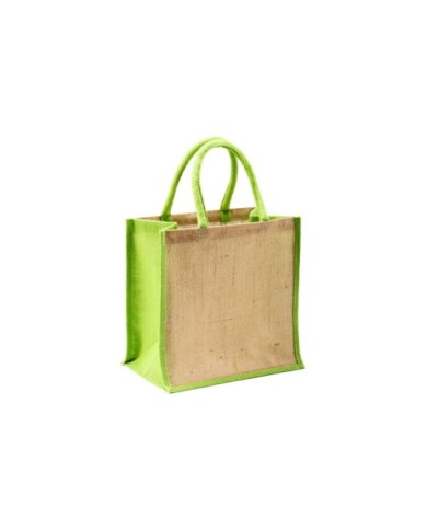 Mini borsa in juta con manici e inserti colorati