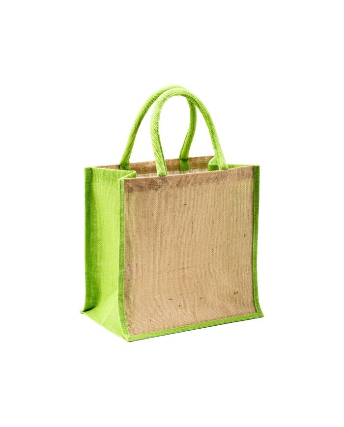 Mini borsa in juta con manici e inserti colorati