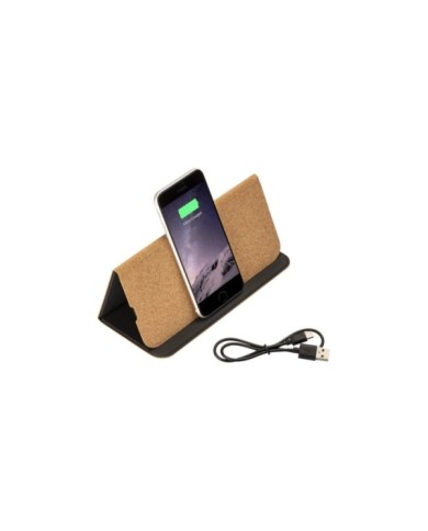 Mousepad e supporto per cellulare in sughero, con caricabatterie wireless integrato, interno in PU. Cavo di ricarica USB inclus