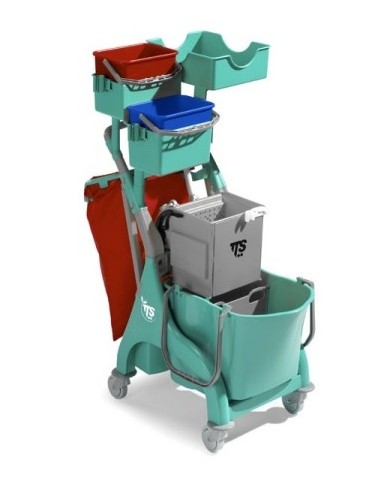 Nick Plus 113 Carrello con secchio lavaggio 28 L con divisorio, secchi 4 L, vaschetta portaoggetti e portasacco