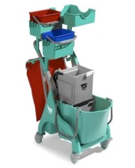 Nick Plus 113 Carrello con secchio lavaggio 28 L con divisorio, secchi 4 L, vaschetta portaoggetti e portasacco