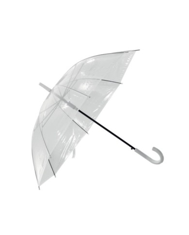 Ombrello automatico in poe trasparente con fusto in acciaio e manico curvo in plastica