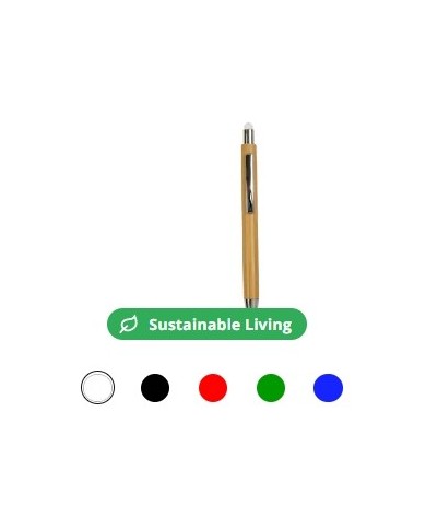 Penna a scatto con fusto in bambù, touch colorato e punta cromata