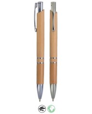 Penna a scatto in bamboo con particolari cromati 20814