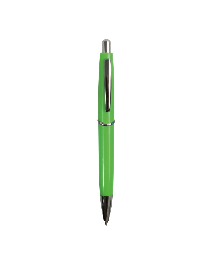 Penna a scatto in plastica ABS, fusto colorato e clip in metallo, refill jumbo verde mela