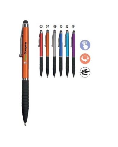 Penna twist in plastica, con impugnatura gommata e gommino per touch screen