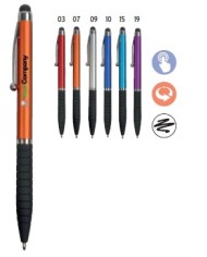 Penna twist in plastica, con impugnatura gommata e gommino per touch screen